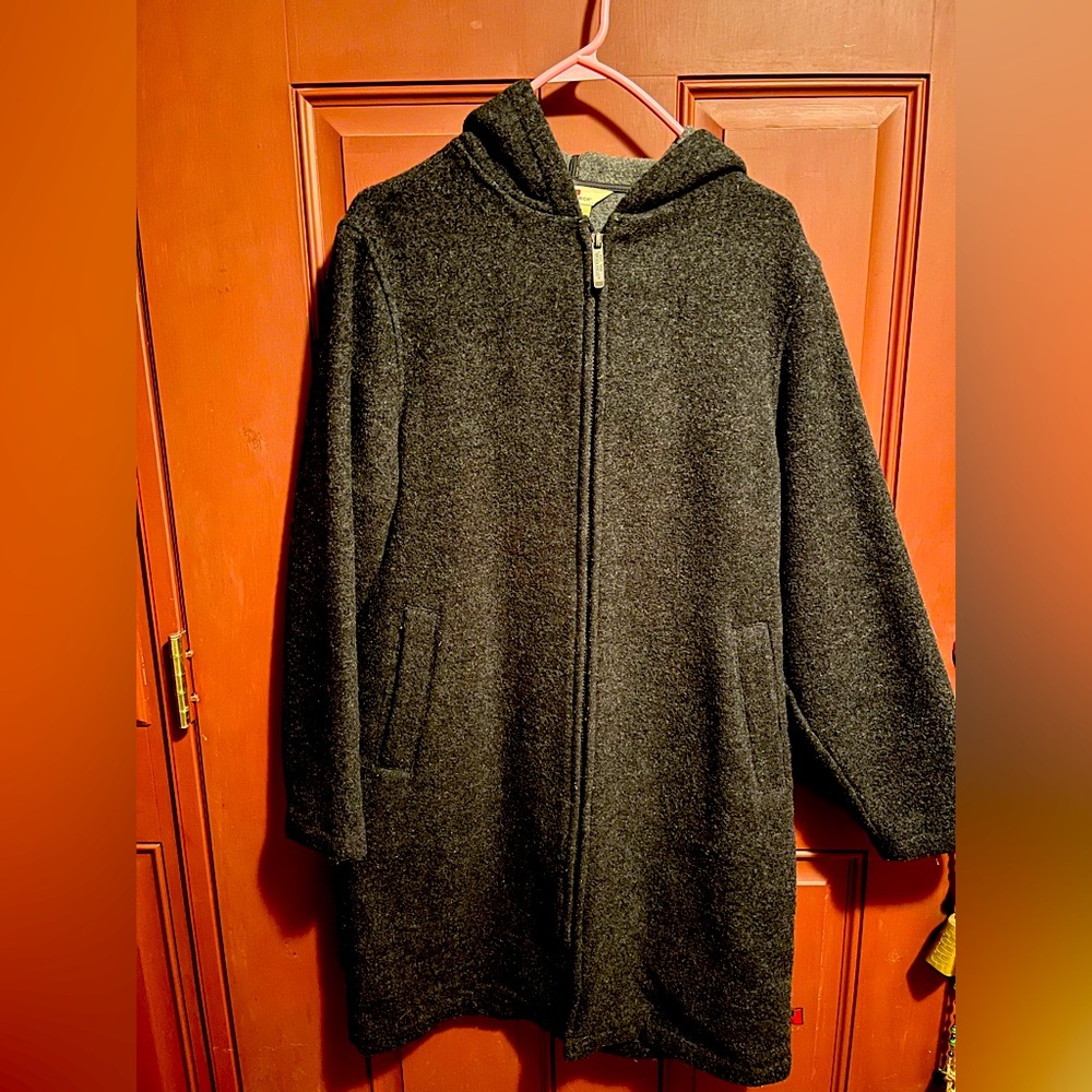 Woolrich long wool gray hooded coat